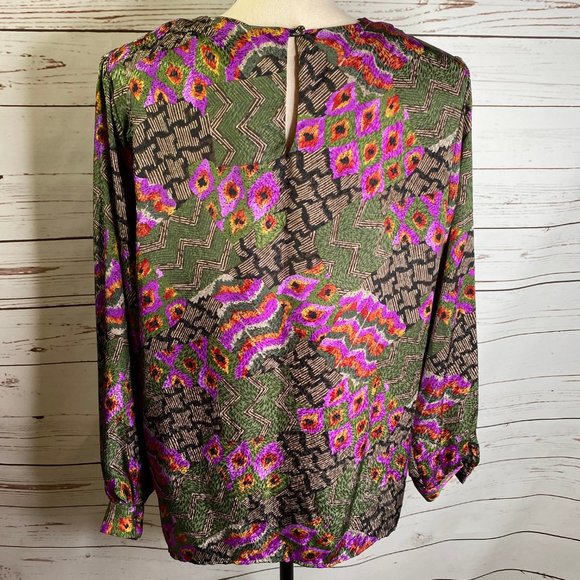 Vintage Patchwork Peacock Silky Blouse Plus Sz 16 - Picture 5 of 8